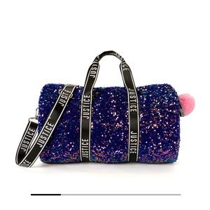 Justice Girls Weekender Duffel Handbag purple, blue Sparkle